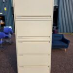 Office Tall Storage Cabinet Lockable Combi Cupboard - 3 Drawers, 2 Open Sections