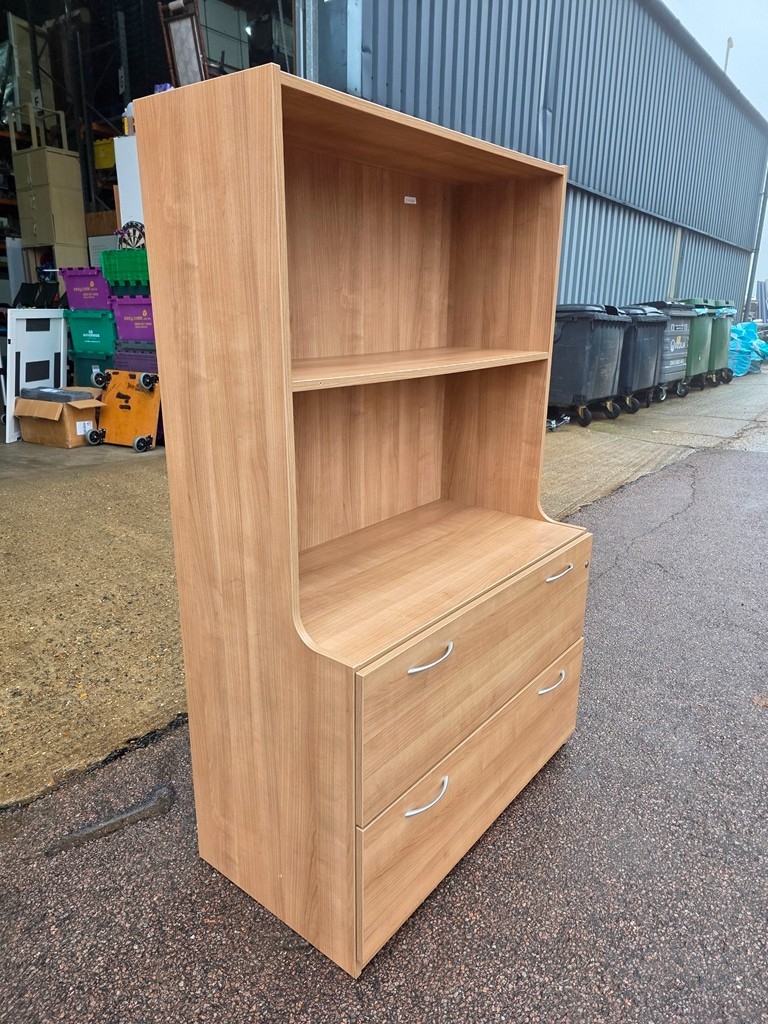 57-2858 Lockable Office Combi Cupboard with 2 Drawers, A4 Filing Rail and Open Shelves - Image 1