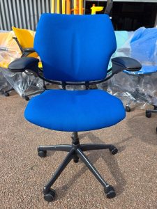 Fully refurbished Humanscale Freedom ergonomic office chair with brand new Royal Blue upholstery