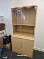 Combi Glass Display Wooden Bookcase Cabinet with Lockable Double Doors Cupboard - Image 6