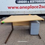 Left-Hand Office Wave Wooden Desk – 120cm with Mobile Lockable Pedestal Cabinet