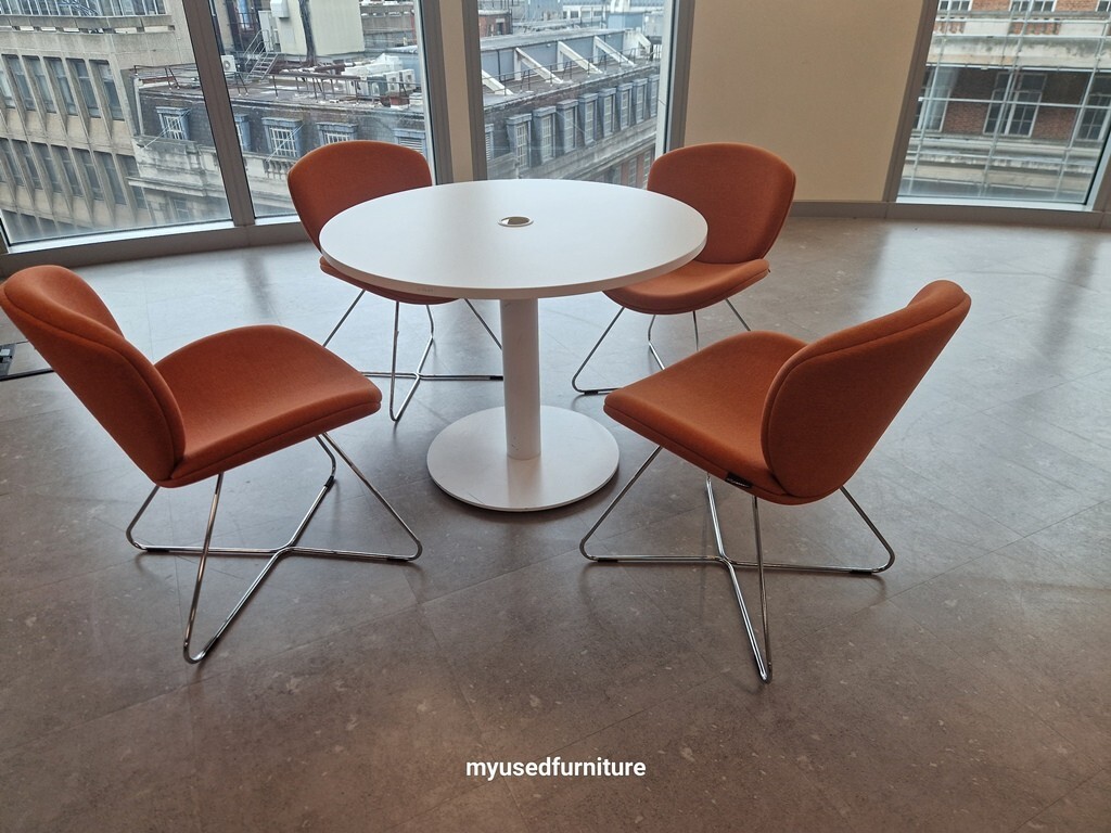 57-3096 Senator Circular Meeting Table Round Conference with 4 Edge Chairs Office Set - Image 1