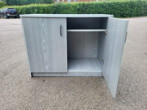 Used Desk Height Double-Door Wood Office Storage Cupboard – Desk-High Cabinet