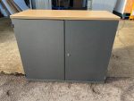 Office Storage Cupboard Cabinet, Double Doors - Grey with Beech-Effect Top - Image 7