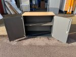 Office Storage Cupboard Cabinet, Double Doors - Grey with Beech-Effect Top - Image 12