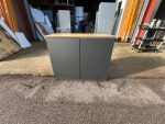 Office Storage Cupboard Cabinet, Double Doors - Grey with Beech-Effect Top - Image 13