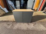 Office Storage Cupboard Cabinet, Double Doors - Grey with Beech-Effect Top - Image 20