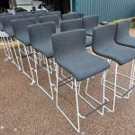 Bar Stools Grey Fabric White Metal Frame, High Seat with Footrest - Set of 17