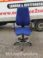 Used Draughtsman Chair High Back Adjustable Height Ergonomic w/ Foot Ring- Blue - Image 12