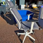 TCC Ergonomic Office Chair w/ Headrest, Grey, Flip-Up Arms - Backrest Faulty