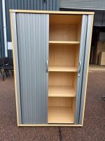 Tambour Office Grey Cupboard with 3 Adjustable Shelves, Lockable - Beech - Image 2