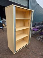 Tambour Office Grey Cupboard with 3 Adjustable Shelves, Lockable - Beech - Image 3
