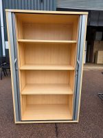 Tambour Office Grey Cupboard with 3 Adjustable Shelves, Lockable - Beech - Image 5