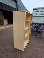 Tambour Office Grey Cupboard with 3 Adjustable Shelves, Lockable - Beech - Image 6