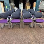 Cantilever Meeting Chairs – Purple Seats, Mesh Backs, Chrome Base - Set of 33