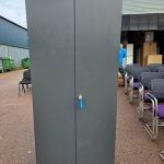 Bene Office Storage Cupboard, Lockable Doors – Graphite Finish with Wood Top