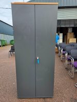 Bene Office Storage Cupboard, Lockable Doors – Graphite Finish with Wood Top