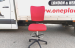 Draughtsman Red Chair Height Adjustable Office Stool w/ Foot Ring and Castors - Image 2