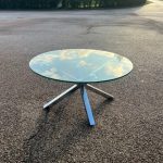 Round Glass Coffee Table w/ Chrome Star Base - 82cm Modern Reception Unit