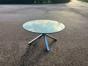 Round Glass Coffee Table w/ Chrome Star Base - 82cm Modern Reception Unit