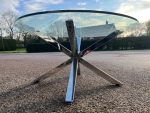 Round Glass Coffee Table w/ Chrome Star Base - 82cm Modern Reception Unit - Image 5