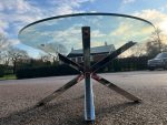 Round Glass Coffee Table w/ Chrome Star Base - 82cm Modern Reception Unit - Image 6