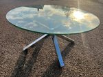 Round Glass Coffee Table w/ Chrome Star Base - 82cm Modern Reception Unit - Image 10