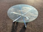 Round Glass Coffee Table w/ Chrome Star Base - 82cm Modern Reception Unit - Image 11