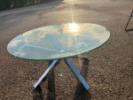 Round Glass Coffee Table w/ Chrome Star Base - 82cm Modern Reception Unit - Image 13