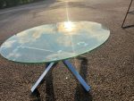 Round Glass Coffee Table w/ Chrome Star Base - 82cm Modern Reception Unit - Image 14