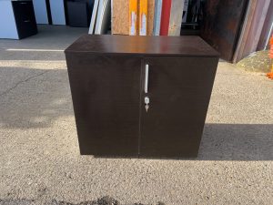 Office Storage Lockable Cupboard - Dark Wood, White Sides 2 Door Cabinet