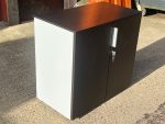 Office Storage Lockable Cupboard - Dark Wood, White Sides 2 Door Cabinet - Image 2