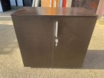 Office Storage Lockable Cupboard - Dark Wood, White Sides 2 Door Cabinet - Image 3