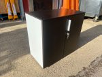 Office Storage Lockable Cupboard - Dark Wood, White Sides 2 Door Cabinet - Image 4