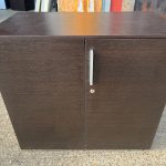 Office Storage Lockable Cupboard - Dark Wood, White Sides 2 Door Cabinet