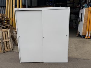 Maine Office Storage Cabinet Cupboard Sliding Door, Extra Wide White Tall Unit