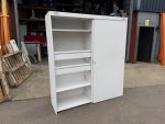 Maine Office Storage Cabinet Cupboard Sliding Door, Extra Wide White Tall Unit - Image 17