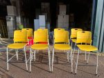 Senator Bar Stools Yellow, Stackable Plastic Seat Tubular Steel Frame - Set of 8