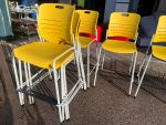 Senator Bar Stools Yellow, Stackable Plastic Seat Tubular Steel Frame - Set of 8 - Image 13
