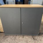 Office Storage Cupboard Cabinet, Double Doors - Grey with Beech-Effect Top