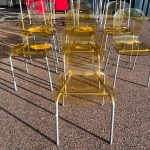 MB Dining / Meeting Chairs Stackable - Set of 6 Amber Clear Plastic Office Seat