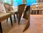 Luxury Glass Dining Table with Brass Base + 8 Premium Upholstered Chairs Set - Image 3