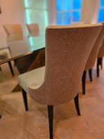 Luxury Glass Dining Table with Brass Base + 8 Premium Upholstered Chairs Set - Image 6