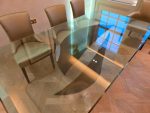 Luxury Glass Dining Table with Brass Base + 8 Premium Upholstered Chairs Set - Image 9