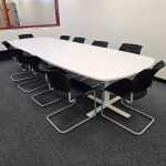 KMeeting Table w/ 10 Stacking Black Fabric Chairs - Set. 2x PALLETS DELIVERY