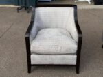Elegant Textured Upholstered Armchair – Light Grey Fabric with Dark Wood Frame - Image 4