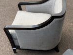 Elegant Textured Upholstered Armchair – Light Grey Fabric with Dark Wood Frame - Image 16
