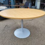 Senator Round Meeting Table - Oak Effect Top with Grey Pedestal - 120cm
