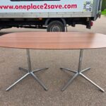 Walnut Office Meeting Table - Chrome & Aluminium Pedestal Base - 150cm