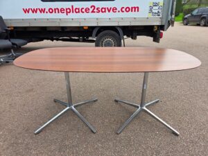 Walnut Office Meeting Table - Chrome and Aluminium Pedestal Base - 150cm